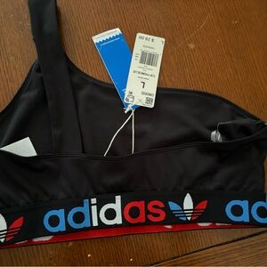 Adidas Black Sports Bra with Red and Blue Accents